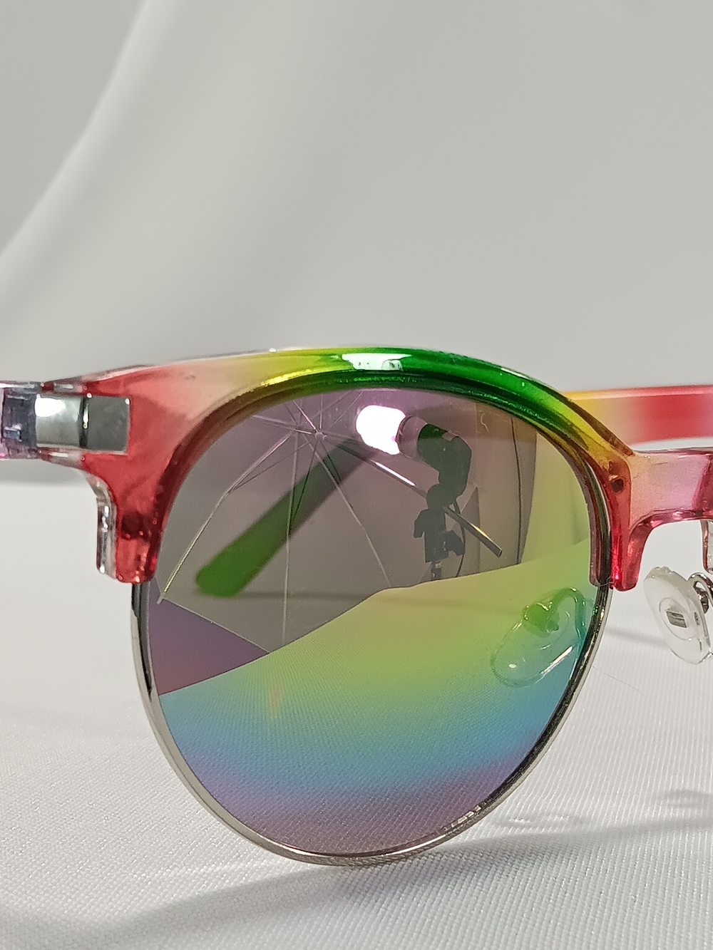 Festival Boho Rainbow Sunglasses Women Iridescent Dopamine Hippie 1/2 Rim Beach